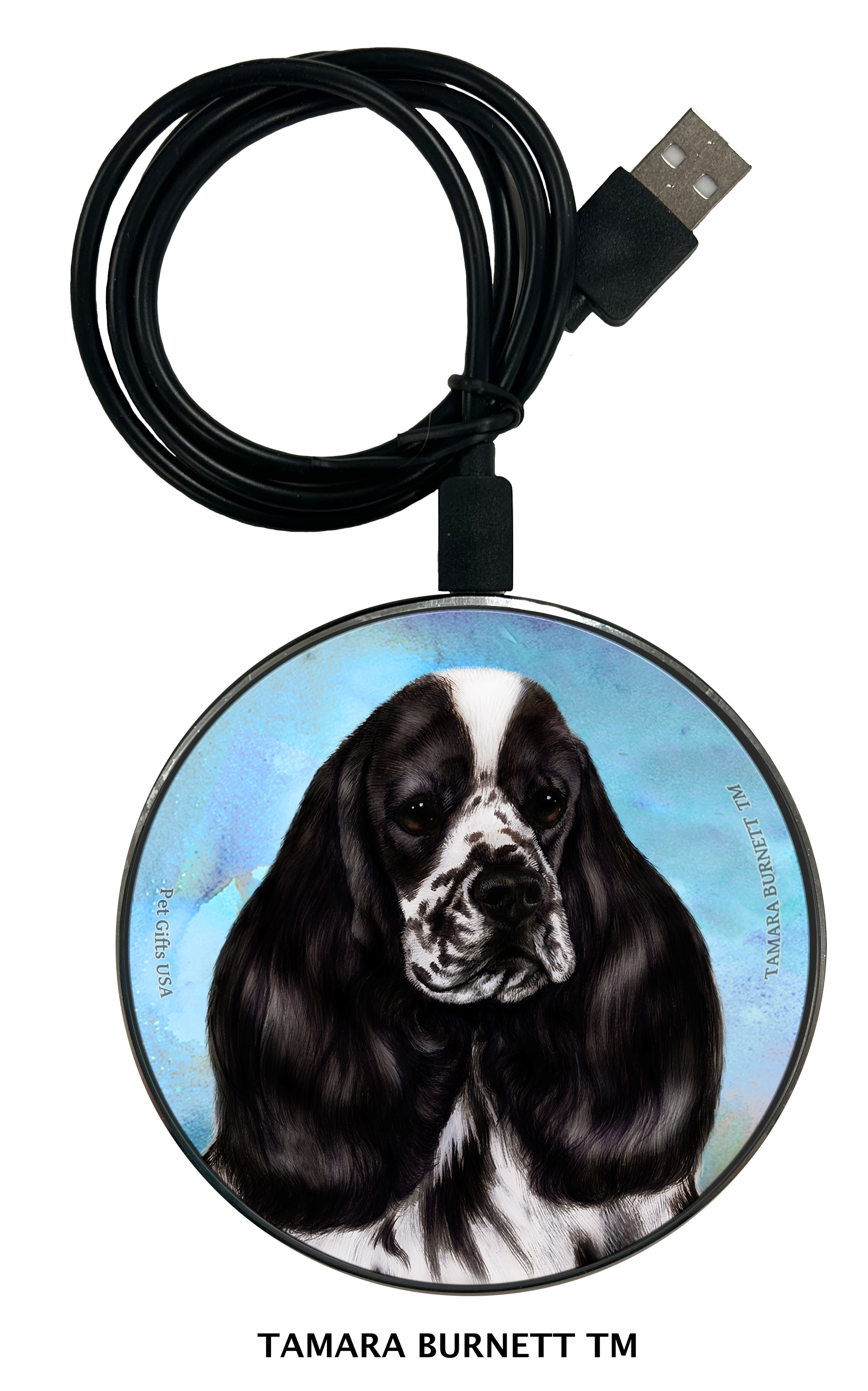 An image of product 29688 - Cocker Spaniel Black and White Parti - Zoomies Phone Charger